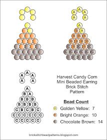 Cute Mini Harvest Candy Corn Halloween Beaded Earring Brick Stitch Instructions, Candy Corn Seed Bead Earrings, Candy Corn Beaded Earrings, Halloween Beaded Earrings Patterns, Beaded Corn, Halloween Beading, Brick Stitch Pattern Earring, Halloween Beaded Jewelry, Corn Bead