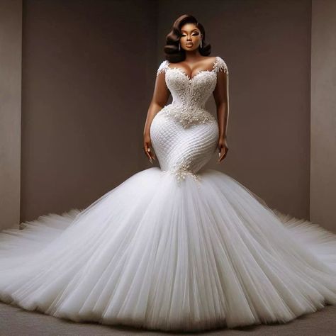 Long White Wedding Dress, Latest Wedding Gowns, Stylish Black Women, Igbo Bride, Extravagant Wedding Dresses, Wedding Dresses Mermaid Sweetheart, Gown Ideas, Mermaid Sweetheart, Extravagant Wedding