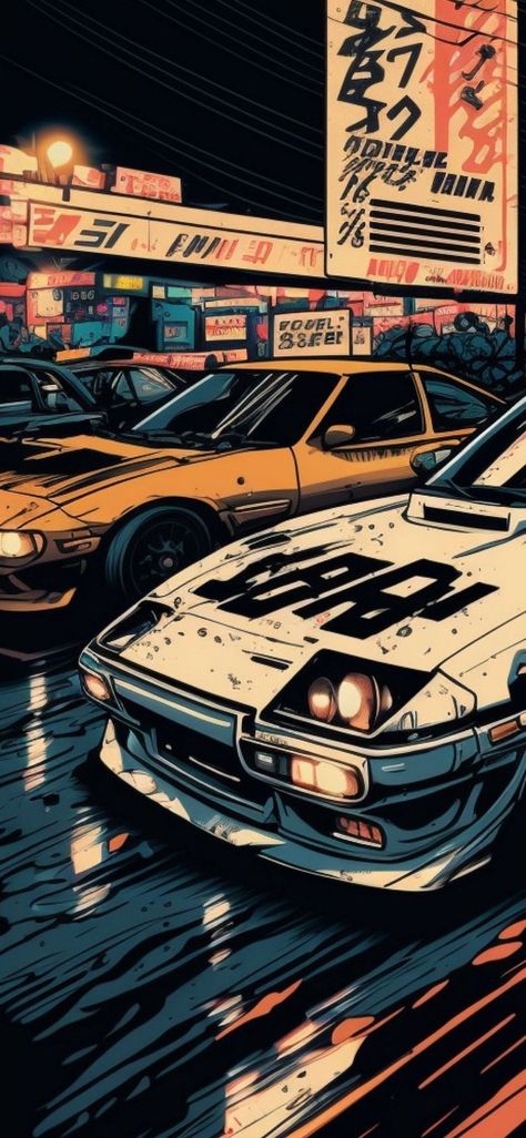 Jdm Wallpaper, Cool Car Drawings, Cool Car Pictures, Japon Illustration, Cool Anime Wallpapers, Art Wallpaper Iphone, Cool Wallpapers Art, Car Drawings, Retro Wallpaper