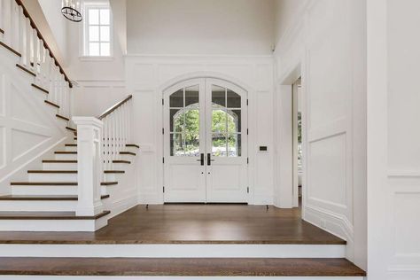 Walk-through: Superlative design defines Lafayette estate - SFGate Sunken Foyer Entry, Sunken Entryway, Staircase Redo, Wall Lamps For Bedroom, Bedside Wall Lamps, Gold Wall Sconces, Gold Sconces, Foyer Stairs, Wall Mounted Lamp