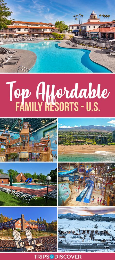 These family-friendly resorts won’t break the bank while offering something for just about every age Kids Vacation Destinations, Us Family Vacations, Best Vacations With Kids, Toddler Vacation, Family Friendly Vacation Destinations, Family Vacations Usa, Affordable Family Vacations, Resorts For Kids, Best Family Vacation Spots