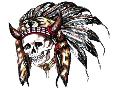 Headress Tattoos, Archery Art, Indian Headress, Indian Skull Tattoos, Native American Tattoos, Native Tattoos, Indian Skull, Indian Headdress, Indian Tattoo