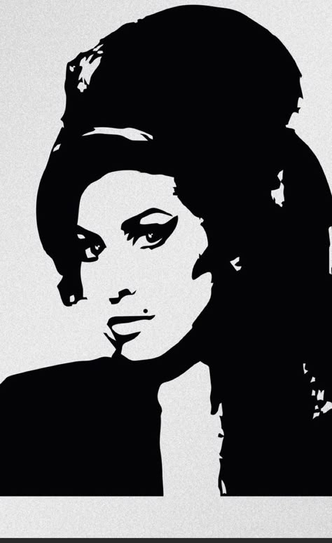 Amy Winehouse Outline, Black Outline Painting, Amy Winehouse Stencil, Amy Winehouse Silhouette, Amy Winehouse Drawing, Photo To Stencil, Face Stencils, Shadow Drawing, Color Portrait