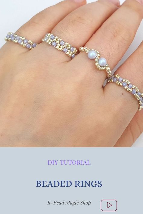 Diy Pearl Ring Tutorial, How To Make Seed Bead Rings, Diy Beaded Rings Simple, Beaded Rings Ideas, How To Make Beaded Rings, Simple Beaded Rings, Seed Bead Rings Tutorial, Bead Rings Tutorial, Beaded Rings Patterns