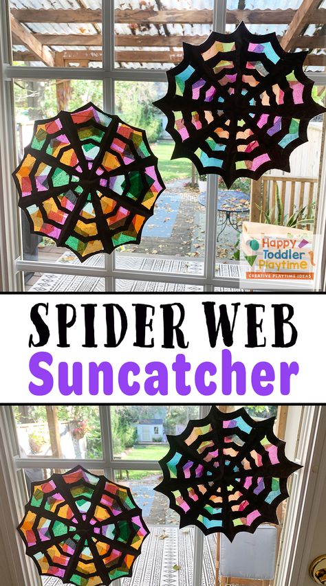 Toddler Craft Halloween, Halloween Decor Crafts For Kids, School Age Fall Crafts, Fall Creative Art For Kids, Spiderweb Suncatcher Craft, Popsicle Stick Spider Web, Halloween Craft Elementary Kids, Preschool Spider Art, School Fall Party Craft Ideas