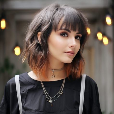 Edgy Bob With Fringe, Pixie Bob Haircut With Bangs Undercut, Short Balayage Hair With Bangs, Short Hair Styles With Bang, Short Hair Micro Bangs, Layered Bob With Curtain Bangs, Micro Pony, Choppy Bob With Bangs, Wispy Layers