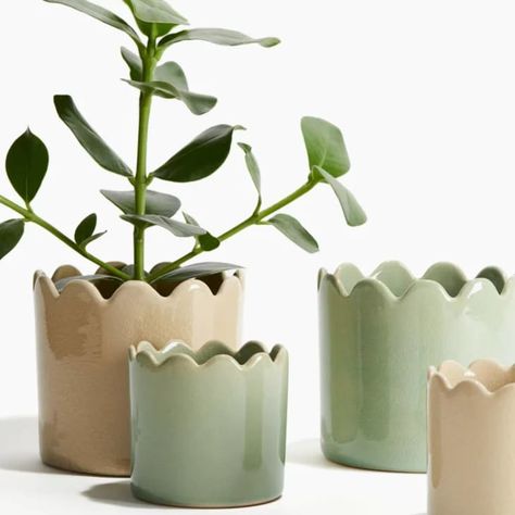 H&M’s Spring Collection Is Full of the Cutest Scalloped Details | Apartment Therapy Clay Plant Pots, Pottery Plant Pot, Pot Lights, Diy Pottery, Pot Designs, Ceramics Ideas Pottery, Crackle Glaze, Indoor Plant Pots, Ceramic Pot