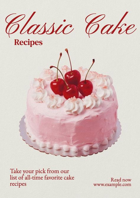 Recipes Template Design, Vintage Cake Poster, Birthday Cake Graphic Design, Creative Design Ideas Poster, Recipe Design Graphic, Cake Poster Design Ideas, Graphic Design Posters Inspiration, Cake Graphic Design, Poster Food Design