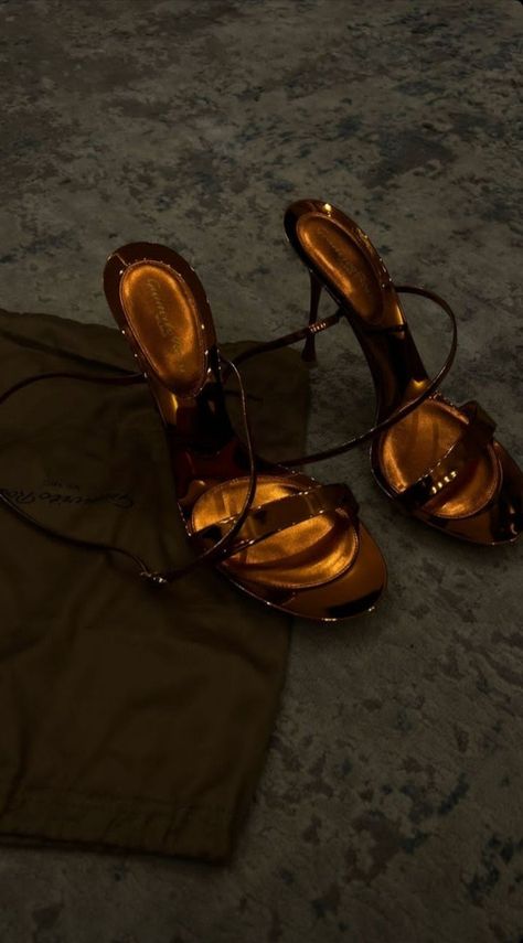 gianvito rossi gold heels Bronze Aesthetic, Pretty Heels, Heels Aesthetic, Shoes Heels Classy, Devil Wears Prada, Heels Classy, Cute Heels, Girly Shoes, Shoe Inspo