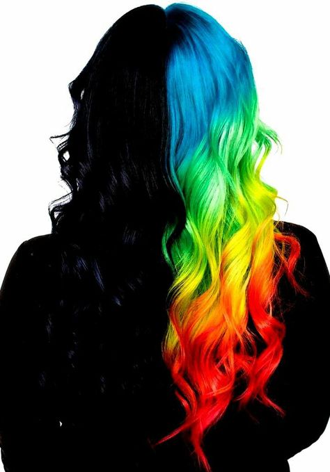 Rainbow Dyed Hair, Exotic Hair Color, Split Dyed Hair, Hair Color Underneath, Vivid Hair Color, Rainbow Hair Color, Cute Hair Colors, Creative Hair Color, Hair Mistakes