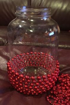 christmas vase beaded pickle jar Diy Christmas Vases, Christmas Vases, Vase Decoration, Idea For Christmas, Dollar Store Christmas, Christmas Jars, Diy Holiday Decor, Easy Christmas Diy, Christmas Centerpieces