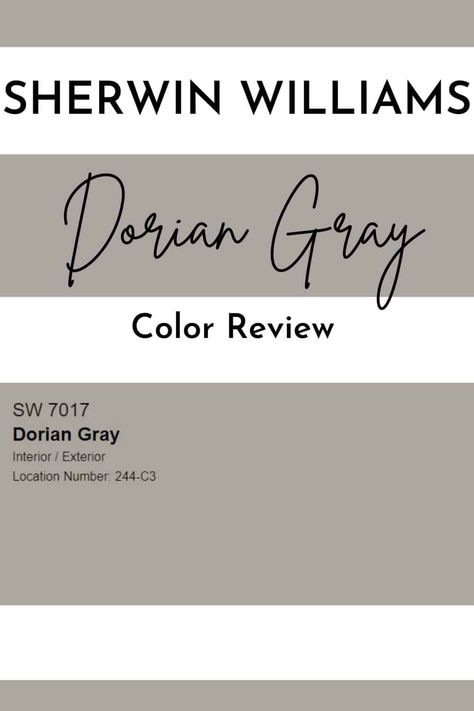 Sherwin Williams Dorian Gray SW 7016 is a fantastic neutral mid-toned paint color. This color is a beautiful exterior and interior paint color option. #paintcolor #interiorcolors #exteriorpaintcolor #graywalls #grayexterior Dorien Grey Sherwin Williams, Best Neutral Paint Colors For 2023 Sherwin Williams, Dorian Gray Sherwin Williams Coordinating Colors, Dorian Gray Sherwin Williams Cabinets, Sw Dorian Gray Cabinets, Sw Dorian Gray Exterior, Anonymous Paint Color Sherwin Williams, Dorian Grey Exterior House, Sherwin Williams Dorian Gray Exterior