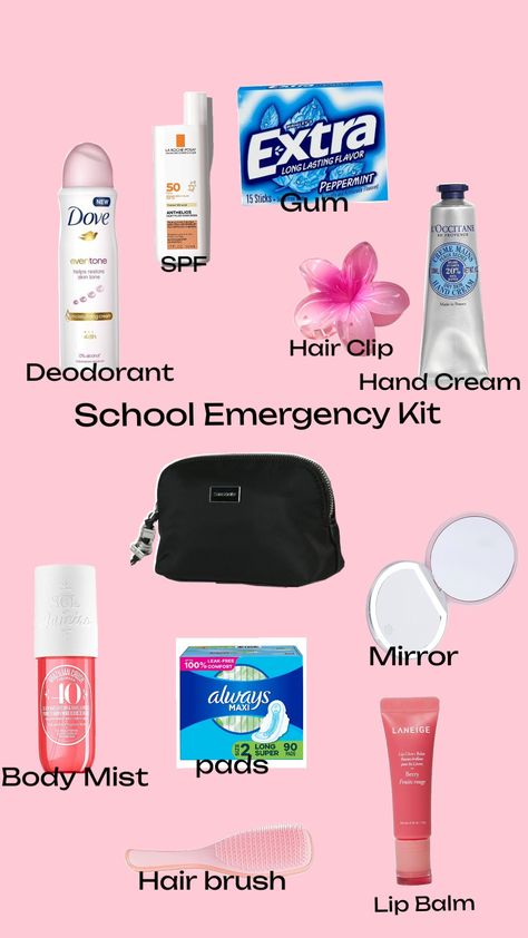 #school Emergency Kit School Emergency Kit For Girls Highschool, School Emergency Kit Highschool, Agenda Scrapbook, Emergency Kit For Girls, School Emergency Kit, School Bag Essentials, Emergency Bag, Bag Essentials, Emergency Kit