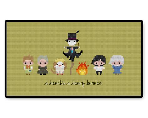 Howl's Moving Castle Bite Size - PDF Cross Stitch Pattern Calcifer Cross Stitch Pattern, Cross Stitch Howl's Moving Castle, Howls Moving Castle Cross Stitch, Castle Cross Stitch, A Heart's A Heavy Burden, Howl's Moving Castle, Howls Moving Castle, Knitting Ideas, Bite Size