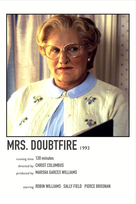 Mrs Doubtfire, Sally Field, Pierce Brosnan, Alternative Movie Posters, Robin Williams, Movie Poster, Movie Posters, Film Posters