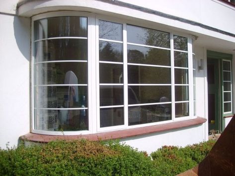 Art Deco Windows, Art Deco Window, Window Company, 1930s House, Bow Window, Steel Windows, Modern Deco, Exterior Makeover, Window Replacement