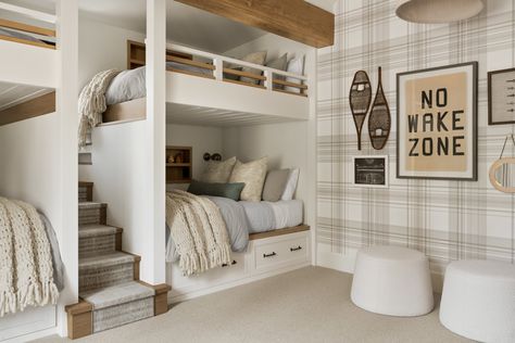 Tahoe Pines Paint Guide - Studio McGee Lake House Bunk Rooms, Studio Mcgee Home, No Wake Zone, The Mcgee Home, Mcgee Home, Plaid Wallpaper, Modern Mountain, Bunk Room, Studio Mcgee