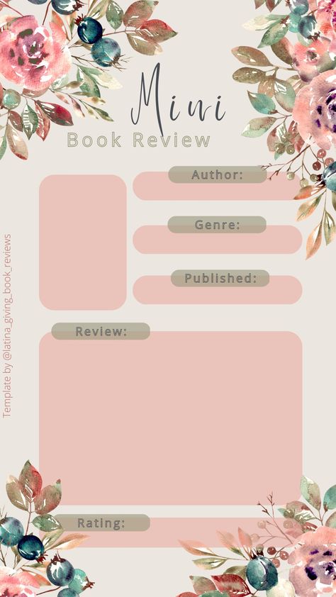 Mini review template to share in your stories on Instagram. #minibookreview #minibookreviewtemplate Book Review Instagram Story Template, Bookstagram Templates Review, Mini Book Review Template, Reviews Template Instagram, Bibliophile Aesthetic, Mini Book Review, Me Template, Bookstagram Templates, Template Book