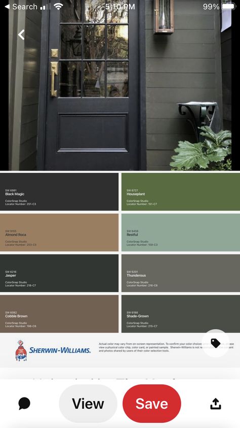 Brown Grey House Exterior, Black And Tan Home Exterior, Outside House Colour Ideas, Olive Green House, Exterior House Makeover, Green House Color, Shed Porch, Green Exterior House, Green House Exterior