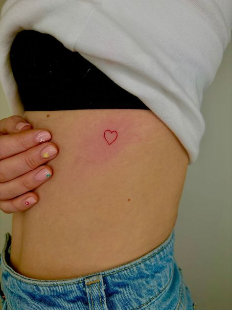 Ruth Hall's Fine Line Red Heart Tattoo • Tattoo uploaded by Ruth Hall Red Line Heart Tattoo, Fine Line Heart Tattoo, Line Heart Tattoo, Fine Line Heart, Red Heart Tattoo, Red Heart Tattoos, Ribcage Tattoo, Rib Tattoo, Little Tattoos