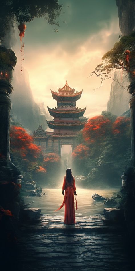 Ancient China Fantasy Art, Chinese Fantasy Art Landscape, Ancient Asian Aesthetic, Chinese Fantasy Art, Ancient Chinese Aesthetic, Ancient China Aesthetic, Japanese Art Modern, Chinese Wallpaper, Asian Landscape