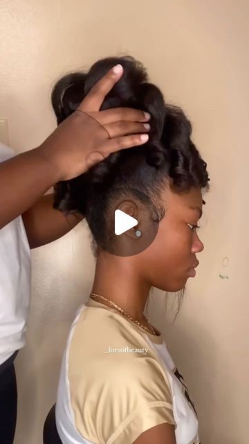 VoiceOfHair ®️ on Instagram: "There is beauty in simplicity 😍⁣⁣ ⁣⁣ Love this updo by @_lotsofbeauty on her daughter💕⁣Such a cute and classic style for her homecoming dance🥰 Her hair is so healthy and this style is  age appropriate 👏🏾⁣ ⁣⁣ Drop a ❤️ if you love it as much as we do✨ #voiceofhair⁣⁣ ⁣⁣ #updo #messybuns #kidshair #homecominghair #curlybun #ponytails #silkpress #hairtutorials #curlybun #bangs #bridalhairstyles #silkpressedhair #weddinghair" Updo On Black Hair, Special Occasion Updos, Pin Curl Ponytail Updo Black Hair, Birthday Updo Hairstyles, Silk Press Updo Hairstyles, Slick Ponytail Natural Hair, Hair Updos For Black Women, Messy Updo Black Women, Natural Hair Updo For Black Women