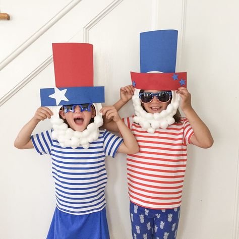 4th Of July Parade Crafts For Kids, 4 Of July Activities For Kids, Crafts For 4th Of July, Babysitting Games, Uncle Sam Craft, Preschoolers Crafts, Usa Symbols, Paper Plate Masks, 4th Of July Craft