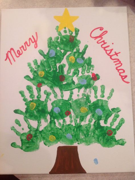 Handprint Christmas tree with thumbprint ornaments Handprint Christmas Tree Classroom Door, Hand Print Christmas Tree Craft, Christmas Tree With Handprints, Christmas Tree Hands, Thumbprint Ornaments, Hand Print Christmas Tree, Christmas Tree Handprint, Hand Christmas Tree, Color Paper Crafts