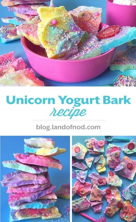 Unicorn Yogurt Bark Recipe Unicorn Bark, Pastina Recipes, Yogurt Bark Recipe, Healthy Dessert Options, Kids Recipe, Healthy School Snacks, Morning Glory Muffins, Vegetarian Meals For Kids, Yogurt Bark