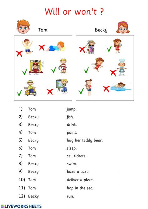 Future Simple Worksheet, Worksheets For Elementary Students, Grammar For Kids, Reading Comprehension Lessons, English Activities For Kids, Verb Worksheets, English Grammar Worksheets, English Activities, English As A Second Language (esl)