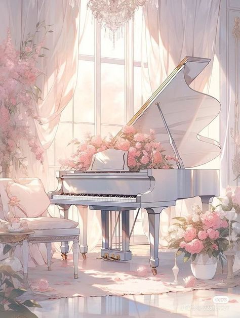 Piano Wallpaper, Pink Piano, Creative Visualization, Dreamy Artwork, Music Drawings, Elegant Shoes, Landscape Illustration, Design Your Dream House, 판타지 아트