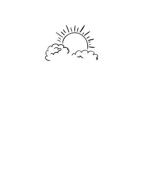 Sun And See Tattoo, Cloud With Sun Tattoo, Sun And Clouds Tattoo Design, Sun Behind Clouds Tattoo, Sun And Clouds Painting, Minimal Tattoo Sun, Sun Clouds Tattoo, Easy Sun Drawing, Sun Cloud Tattoo