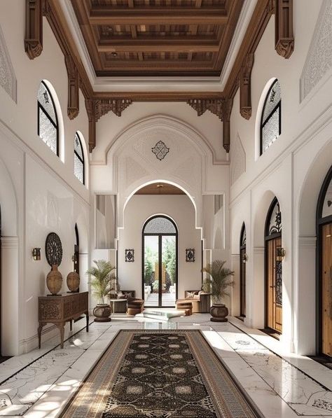 Arabesque Home Decor, Islamic Architecture House, India Interior Design, Modern Arabic Interior, House Lobby, Moroccan Villa, Arabic House, Arabic Interior Design, Castle House Design