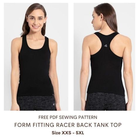 Form fitting racer back tank top free pdf sewing pattern Tank Top Sewing Pattern Free, Elastic Waist Shorts Pattern, Paper To Print, Top Pattern Sewing, Tank Top Sewing Pattern, Puffed Sleeve Top, Simple Tank Tops, Tank Top Pattern, Shorts Pattern