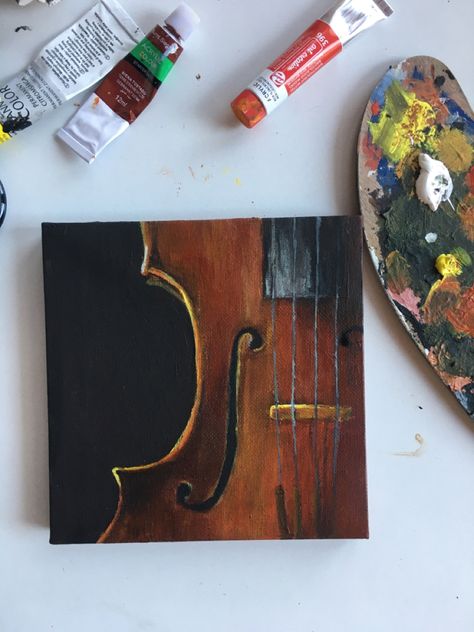 Violin Acrylic Painting, Books Painting Art Acrylic, Music Related Paintings On Canvas, Violin Canvas Painting, Canvas Music Painting, Violin Painting Easy, Painting Ideas On Canvas Music, Painting Ideas For Birthday Gift, Acrylic Painting Canvas Aesthetic