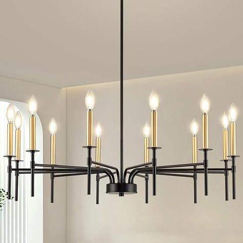 ONESMING Modern Black and Gold Chandelier for Dining Room,12-Light Farmhouse Kitchen Light Fixtures,Large Chandelier for High Ceiling,Candle Pendant Light for Living Room Foyer Entryway Bedroom - Amazon.com Big Chandelier High Ceilings Modern, Black Gold Chandelier, Amazon Light Fixtures, Black And Gold Chandelier, Modern Farmhouse Black, Farmhouse Kitchen Light Fixtures, Modern Minimalist Interior Design, Dining Room Light Fixture, Dining Room Light