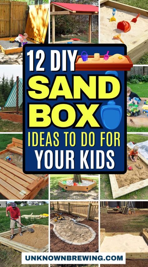 Keep your kids entertained and safe with these fun and covered sandbox projects. Sand Pit Backyard, Sand Box Ideas Backyards, Outdoor Sandbox Ideas, Sand Pit Ideas, Diy Sand Box For Kids, Diy Sandbox With Cover, Kid Forts, Pallet Sandbox, Sandbox Diy