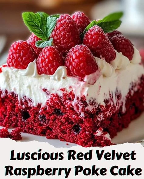 LET THEM EAT CAKE | 🍰🍓 Luscious Red Velvet Raspberry Poke Cake: A Delightful Treat | Facebook Raspberry Poke Cake Recipes, White Raspberry Poke Cake, White Chocolate Raspberry Poke Cake Recipes, Raspberry Zinger Poke Cake Recipe, Valentine’s Day Poke Cake, Red Velvet Poke Cake, Refreshing Desserts, Poke Cake, Creative Cakes