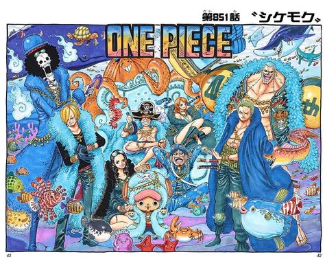 One Piece Chapter Covers on Instagram: “20th Anniversary Special Color Spread: The Straw Hats are underwater in blue and black outfits, surrounded by sea creatures. Franky has…” One Piece Characters, Nami Cosplay, One Piece Games, Big Mom, One Piece Chapter, One Piece Crew, Nami One Piece, Bd Comics, One Piece Drawing