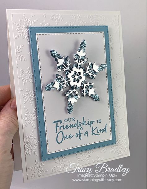 Handmade card featuring the Stampin' Up! Snowflakes Wishes Bundle which includes the Snowflake Wishes stamp set and So Many Snowflakes Dies. Created by Tracy Bradley, Independent Stampin' Up! Demonstrator www.stampingwithtracy.com Handcrafted Christmas Cards, Snowflake Cards, Homemade Christmas Cards, Stampin Up Christmas Cards, Stampin Up Christmas, Diy Christmas Cards, Christmas Drawing, Christmas Cards To Make, Card Kits