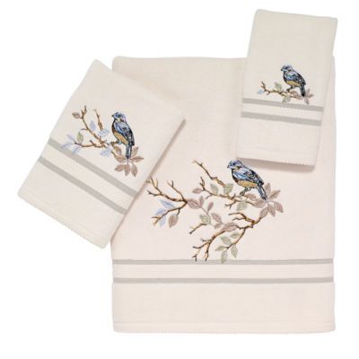 Bird Sitting On A Branch, Floral Bath Towels, Embroidered Bath Towels, Bird Sitting, Floral Bath, Embroidered Bird, Fingertip Towels, Bath Accessories Set, Cotton Hand Towels