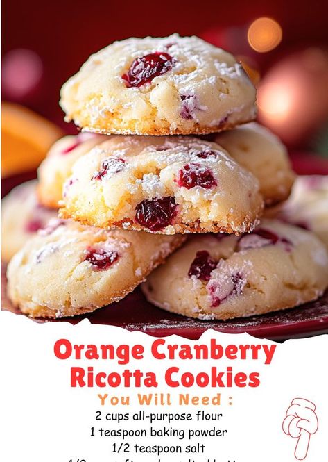 Fresh Cranberry Recipes, Cranberry Cookies Recipes, Cranberry Orange Cookies, Cranberry Bars, Ricotta Cookies, Orange Baking, Orange Cranberry, Homemade Crackers, Cranberry Cookies