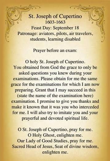 https://encrypted-tbn0.gstatic.com/images?q=tbn:ANd9GcTKyzvNvIS-VHndVKPv-N0rg-0aD67CVEjz9A&usqp=CAU Joseph Cupertino, Prayer For Exam Success, Prayer Before Exam, St Joseph Of Cupertino, Before Exam, Exam Prayer, Exam Success, Pentecost, Prayer Verses