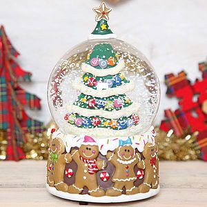 Christmas Tree Gingerbread Man Musical Snow Globe Dome - nativity scenes & figures Manger Scenes, Christmas Snowglobe, Christmas Tree Gingerbread, Gingerbread Design, Nativity Scene Sets, All Things Gingerbread, Christmas Music Box, Glitter Globes, Christmas Globes