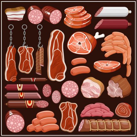 Meat Drawing, Meat Art, Meat Products, Meat Shop, Food Illustration Art, 강아지 그림, Art Print Display, Prop Design, Art Print Set