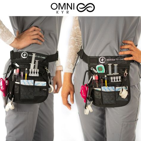 Multi Compartment Medical Pack Pocket by Omni Kyr, nurse fanny pack Medical Bag Doctors, Vet Tech Work Bag Essentials, Nurse Fanny Pack, Vet Tech School, Nurse Tools, Nurse Accessories, Diy Nursing, Belt Organizer, Nurse Aesthetic