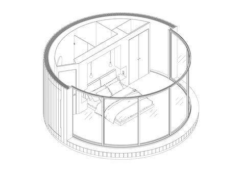 Gallery of Lumicene Designs Minimalist Prefab with Curved Glass to Connect with Nature - 8 Hotel Room Door Design, Wood Cladding Exterior, Round Room, Prefab Cabins, Room Door Design, Curved Walls, Prefabricated Houses, Exterior Cladding, Room Door