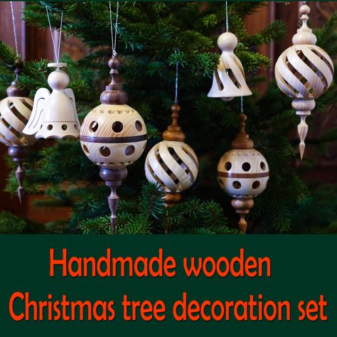 Christmas tree ornaments, 7 pcs, ash, cherry and walnut wooden, Hand Turned, Handmade Wooden Xmas decoration ornaments, Handmade wooden gift Turned Wooden Ornaments, Wood Turning Christmas Ornaments, Woodturned Ornaments, Turned Christmas Ornaments, Woodworking Ornaments, Wooden Christmas Tree Decorations, La Cloche, Wood Christmas Tree, Wooden Ornament