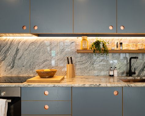 Kitchen made with a natural material palette #granite#splashback#bespoke#blue#oak veneered#plywood#architect#design Granite Splashback Kitchen, Splashback Ideas, Splashback Kitchen, Kitchen Splashback, Material Palette, Architect Design, Natural Material, Natural Materials, Kitchen Ideas