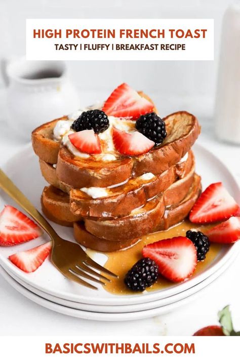 Brunch Ideas Healthy, Protein French Toast Recipe, High Protein French Toast, French Toast Recipe Cinnamon, Protein French Toast, Egg White Protein, Breakfast For A Crowd, French Toast Breakfast, Sugar Free Maple Syrup